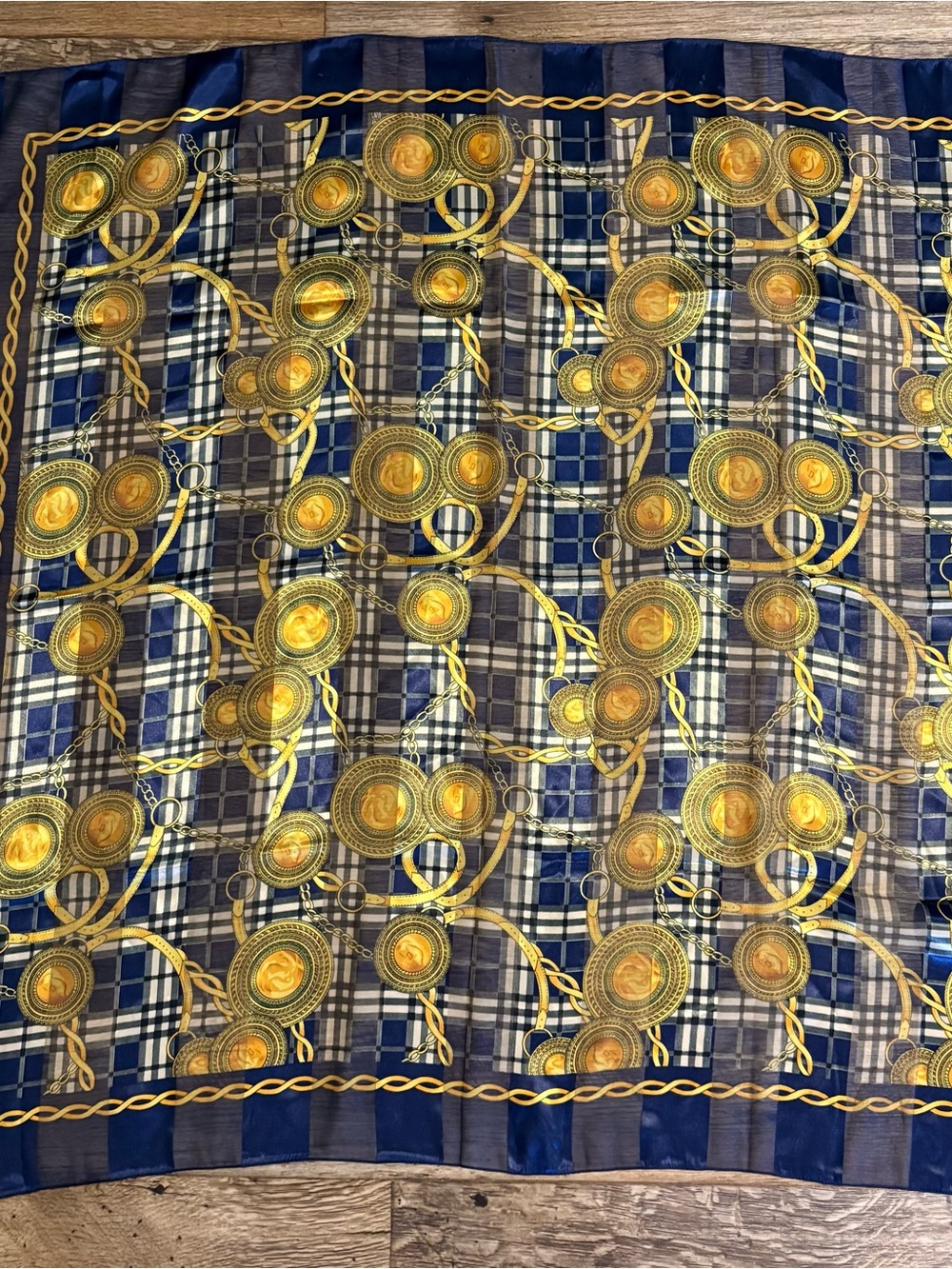 Luxury Blue & Gold Square Scarf/Wrap 39x39